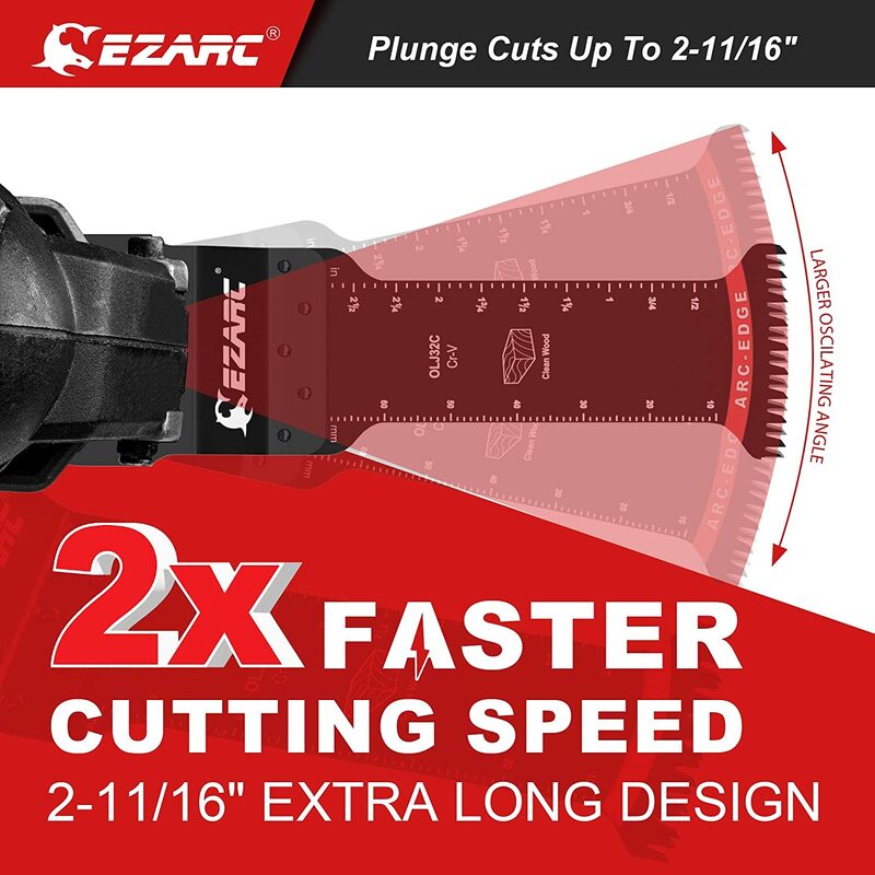 Ezarc-日本の鋸歯状の振動鋸刃、非常に長いリーチ、アークエッジ、crvマルチツールブレード、木材とプラスチック用のクリーンアップカット、5個