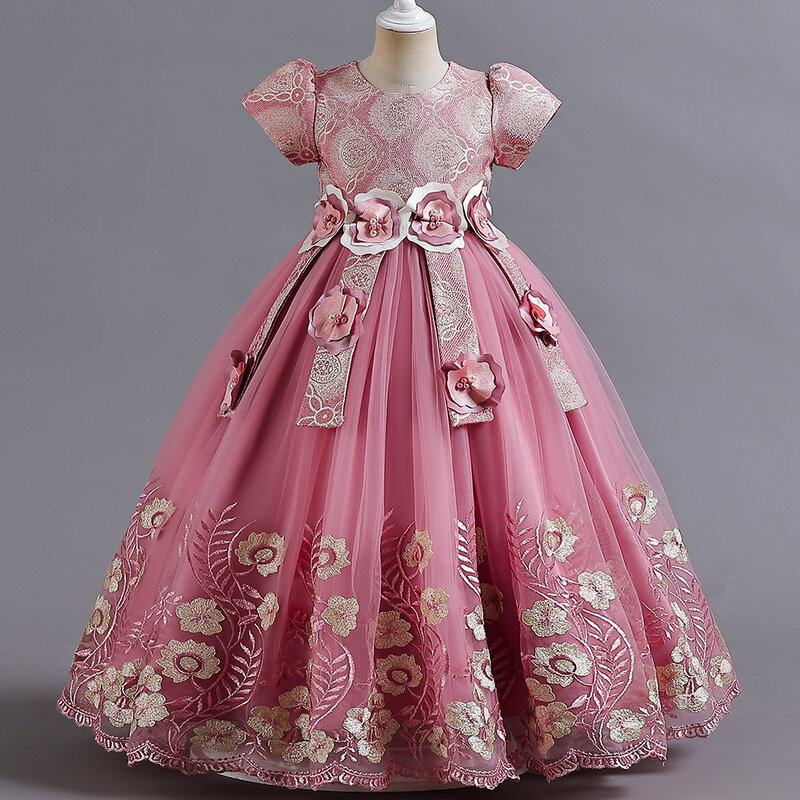 Vestido de princesa para niña, gasa de red, falda esponjosa, actuación de piano nuevo, vestido de primer año, primavera.