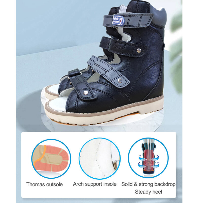 Ortoluckland-Sandalias ortopédicas para niños y niñas, zapatos de tacón alto, calzado escolar negro con soporte de 3 a 12 años, Verano