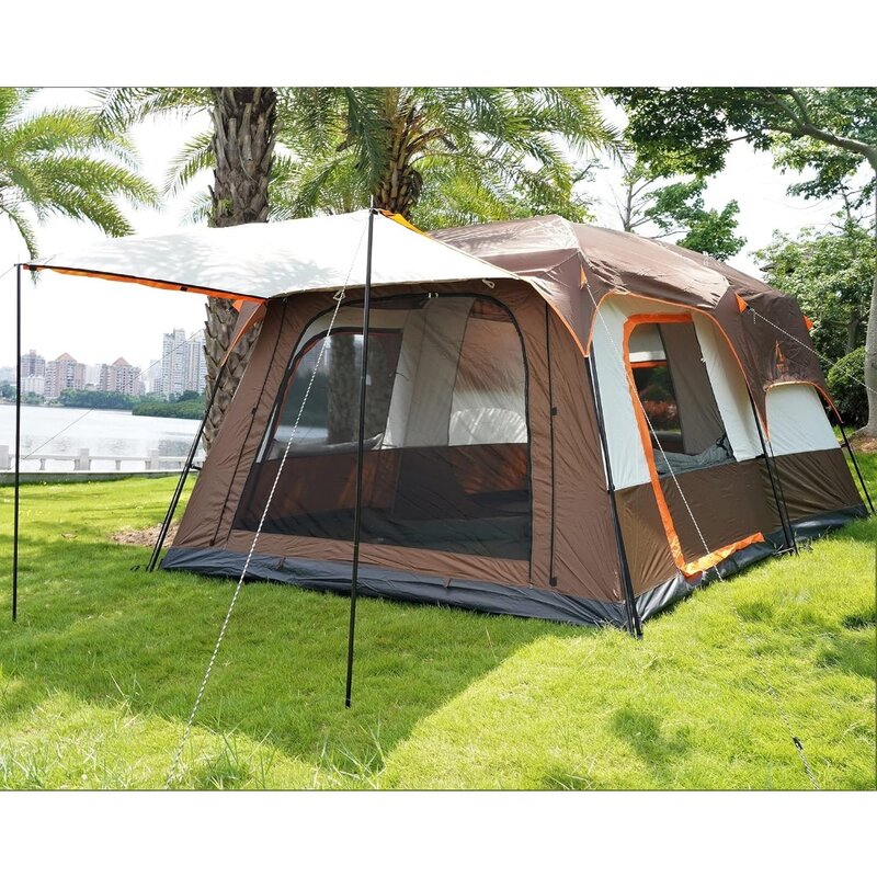 Extra Large Tent 12 Person(A),Family Cabin Tents,2 Rooms,3 Doors and 3 Windows with Mesh,Straight Wall,Waterproof