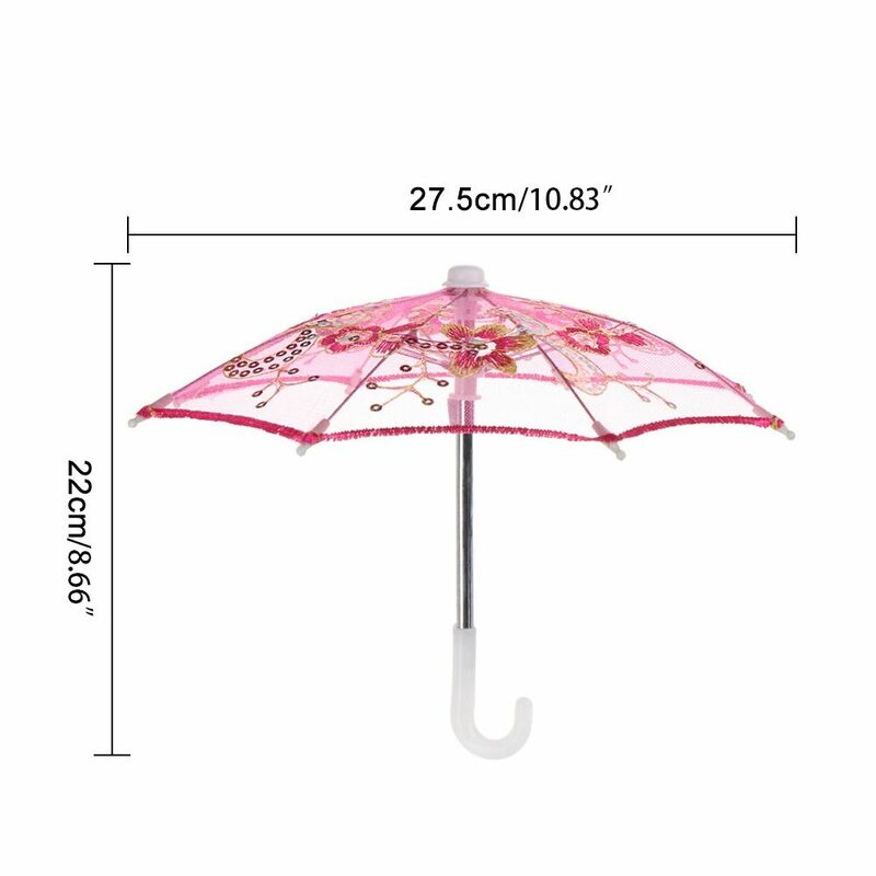 Guarda-chuva bordado requintado, multi-cor, boneca artesanal bonito, mini acessórios de guarda-chuva, brinquedo DIY