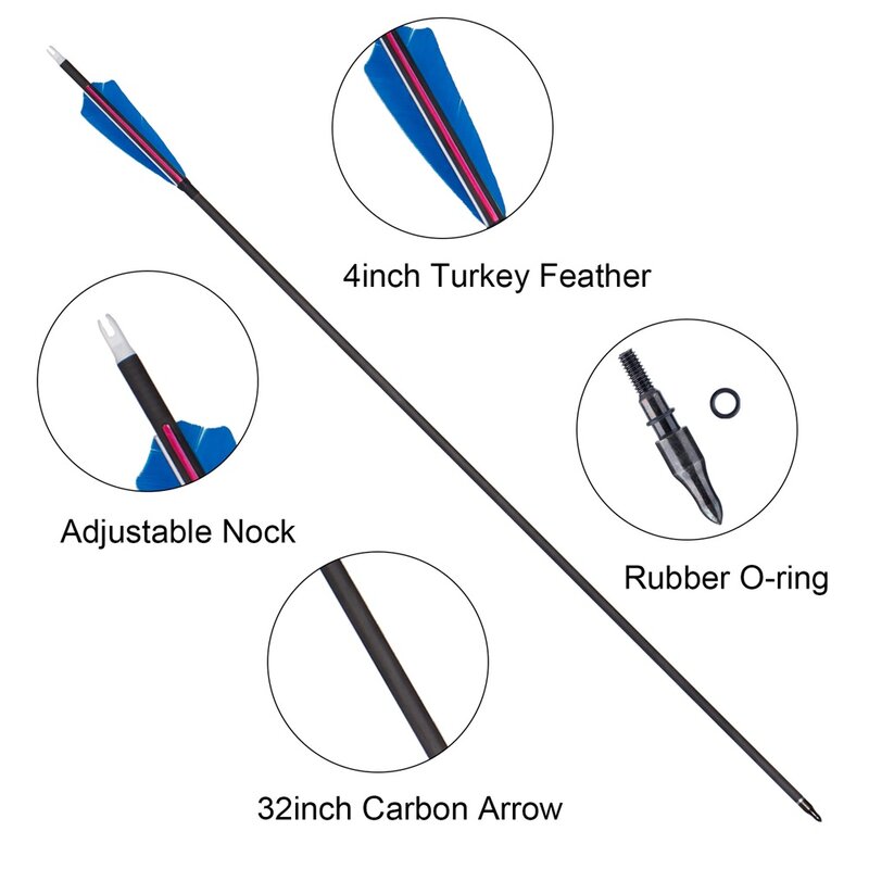 6/12Pcs Achery 4 "จริงตุรกี Feather Pure คาร์บอน32นิ้วกระดูกสันหลัง350สำหรับแบบดั้งเดิม Longbow & Recurve Bow Hunting