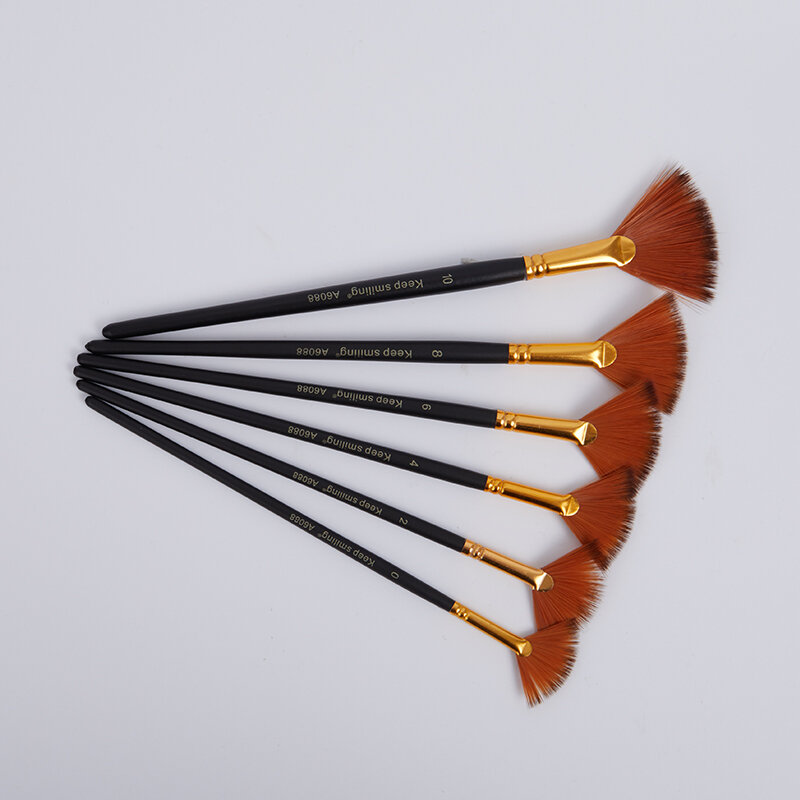 6Pcs/Set Fan shaped Nylon Hair Gouache Acrylic Watercolor Paint Brush for School