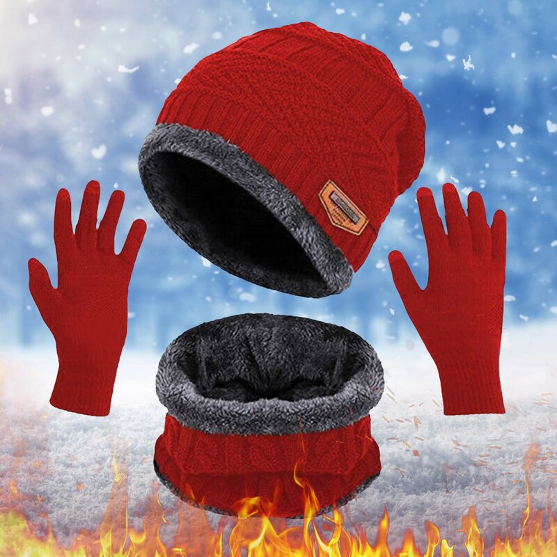 Men Women Winter Hat Warmer Scarf Touchscreen Gloves Set Warmer Neck Thick Knit Hat Set Hat Gloves Scarf