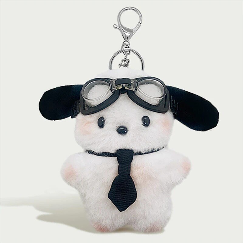 Kawaii Sanrio Plush Keychain Pochacco Keyring Cartoon Doll Pilot Dog Key Chain Car Backpack Pendant Kids Couple Christmas Gift
