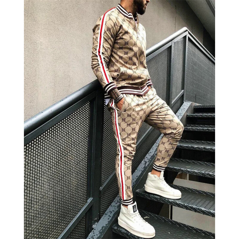 2023 Spring and autumn new trend brand men's suits 3D printing casual wear BB letters fashion zipper jacket tops trousers