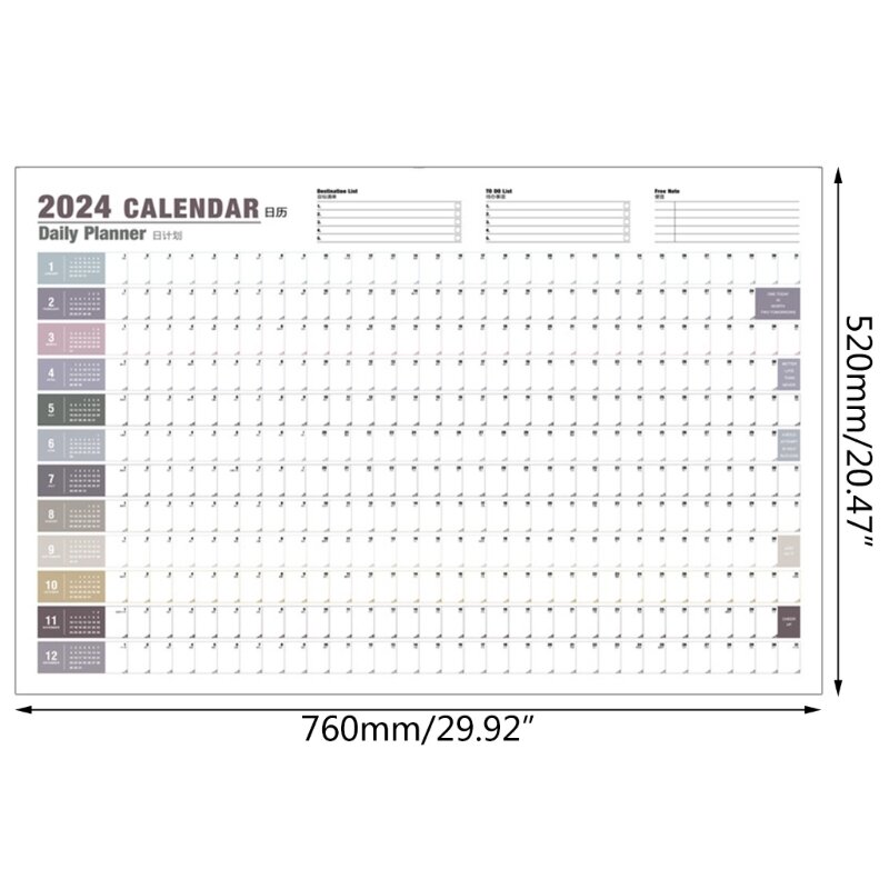 Годовой ежемесячный календарь на 2024 год, календарь на холодильник для планирования и расписания, линейчатые блоки