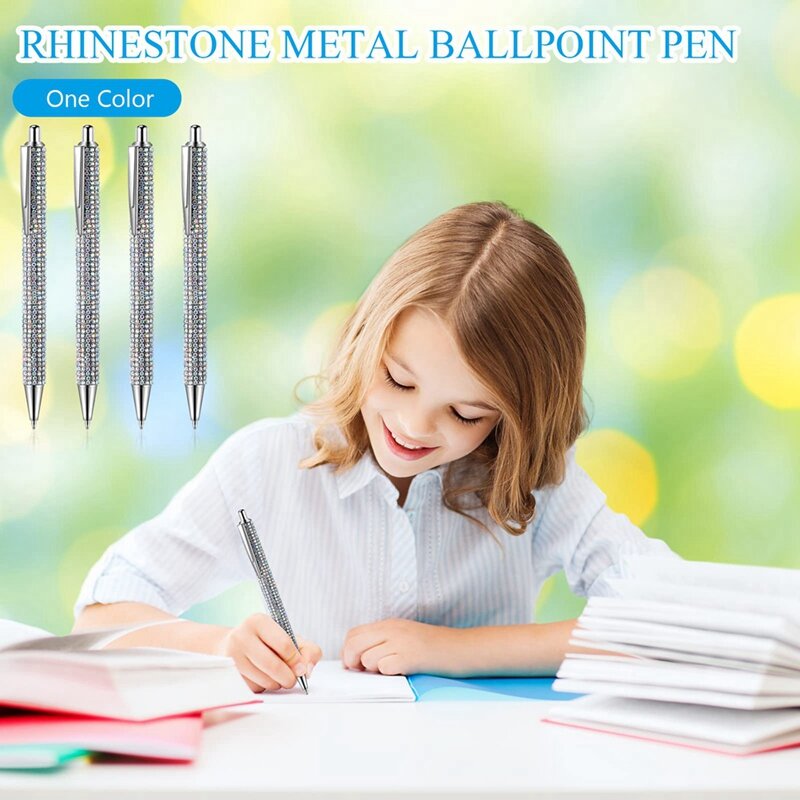 6 Pcs Cute Pen Bling Diamond Pens Christmas Rhinestones Gift Silver Metal Ballpoint Pens Fancy Sparkly Crystal Pens