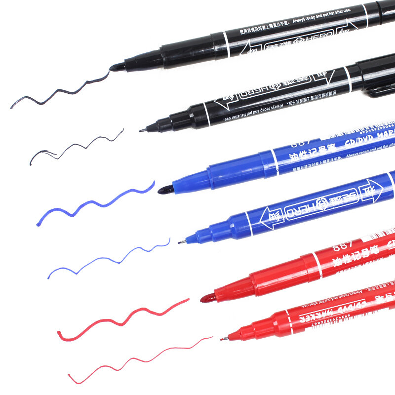 3 Buah/Set Dual Tip 0.5/1.0 Mm Nib Marker Tahan Air Hitam Biru Merah Berminyak Manga Art Marker Pens Alat Tulis Kantor Sekolah Siswa