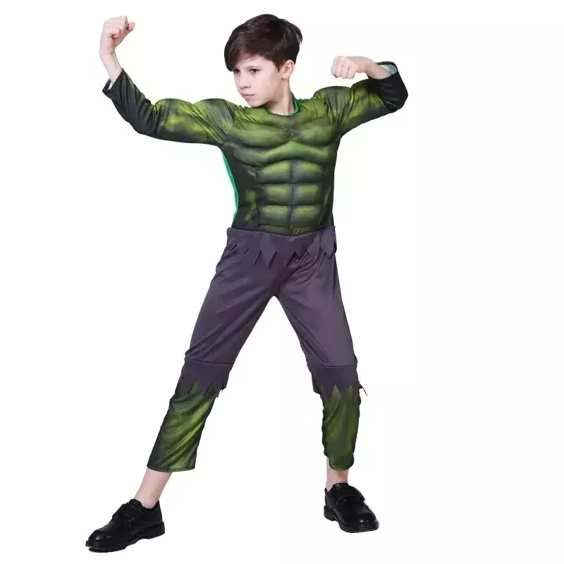 Hulk Cosplay Muscle Costume para Crianças, Super-herói, Punho, Máscara de Pelúcia, Luvas, Meninos, Halloween, Roupas de Natal