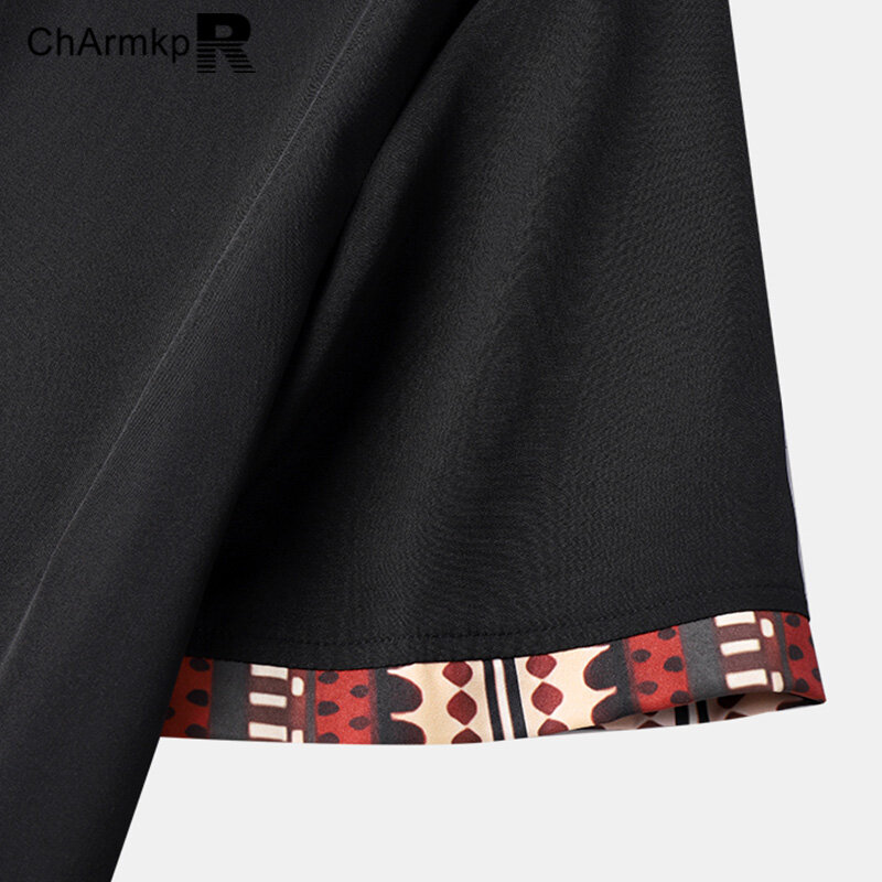 ChArmkpR 2024 Summer Shirt Men'S Clothing Fashion Geometric Print Patchwork Short Sleeves Tops Casual Shirt Streetwear S-2XL Tee