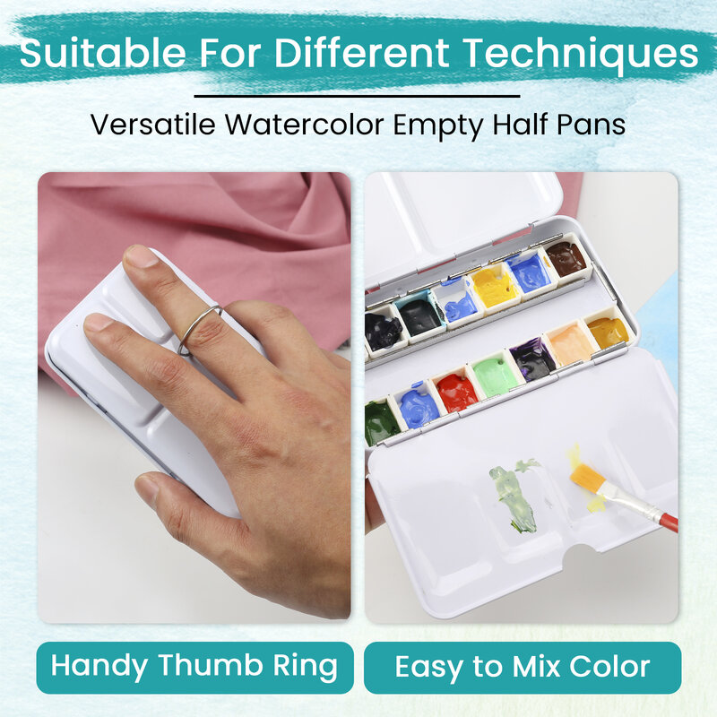 Watercolor Tin Palette, Metal Empty Paint Case with 14 PCS Empty Half Pans for DIY Travel Watercolor Palette