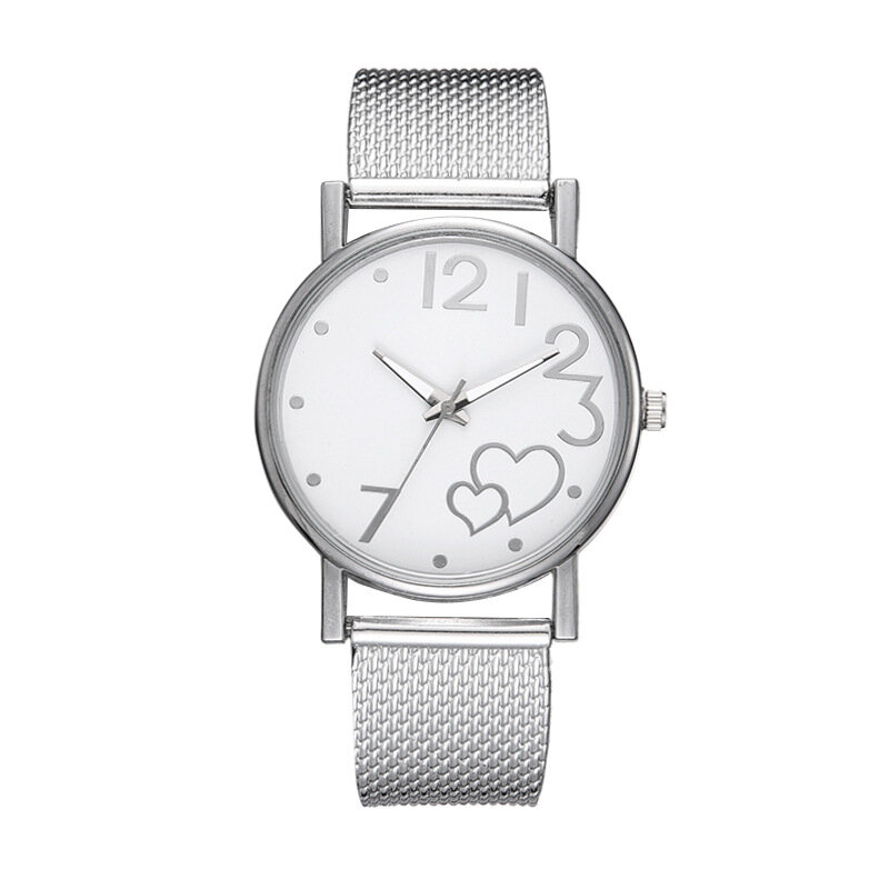 Podwójne serce wzór okrągły zegarek eleganckie proste Casual zegarki kwarcowe kobiety sukienka zegarek