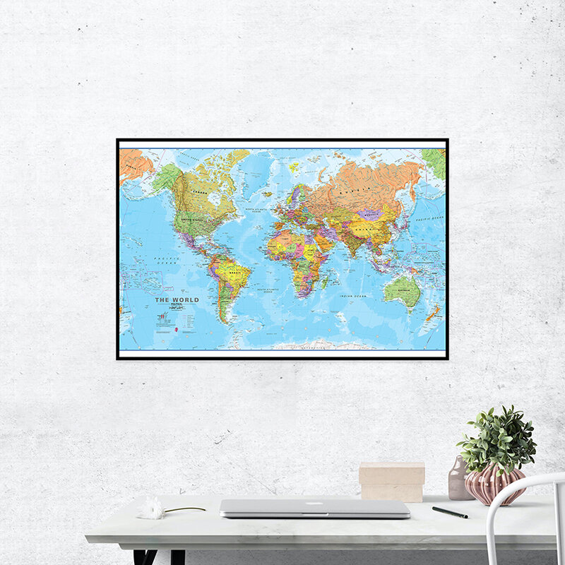 59*42 cm o mundo mapa político pintura da lona arte da parede cartaz escritório sala de aula casa decoração material escolar