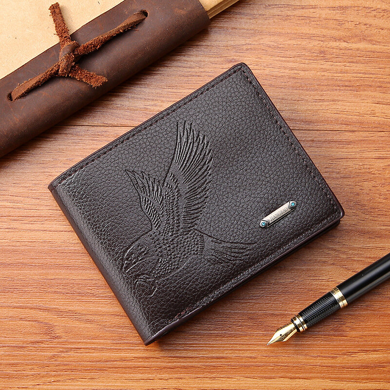 High Brand Men Wallet Eagle Embossed Short Wallet Horizontal Pu Leather Multi Card Business Casual Credit Card Coin Wallet