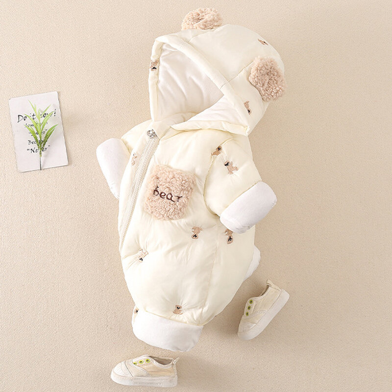 AYNIGIELL Winter Baby Jumpsuit Thick Warm Infant Hooded Inside Fleece Rompers Newborn Boy Girl Overalls Outerwear Baby Sets