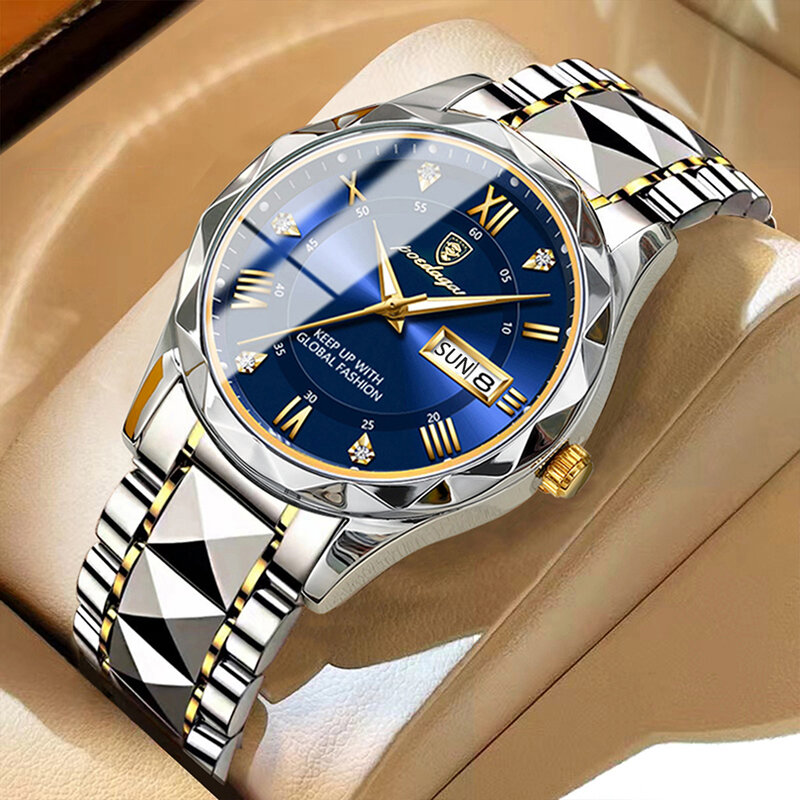 POEDAGAR 남성용 스테인리스 스틸 쿼츠 손목시계, 남성용 자동 날짜 시계, 빛나는 새로운 디자인, 비즈니스 손 + 박스, 럭셔리 시계