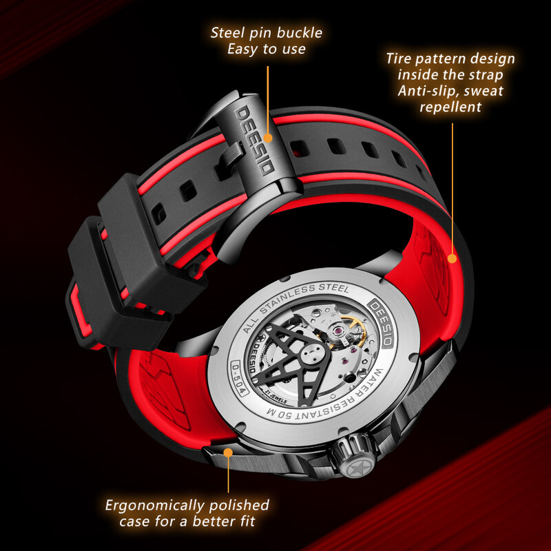 Deesio-Wheel Drive Series Relógio Mecânico Automático Masculino, Aço Inoxidável 316L, Caixa de Relógio, Sapphire, Luminous, Impermeável, 43mm