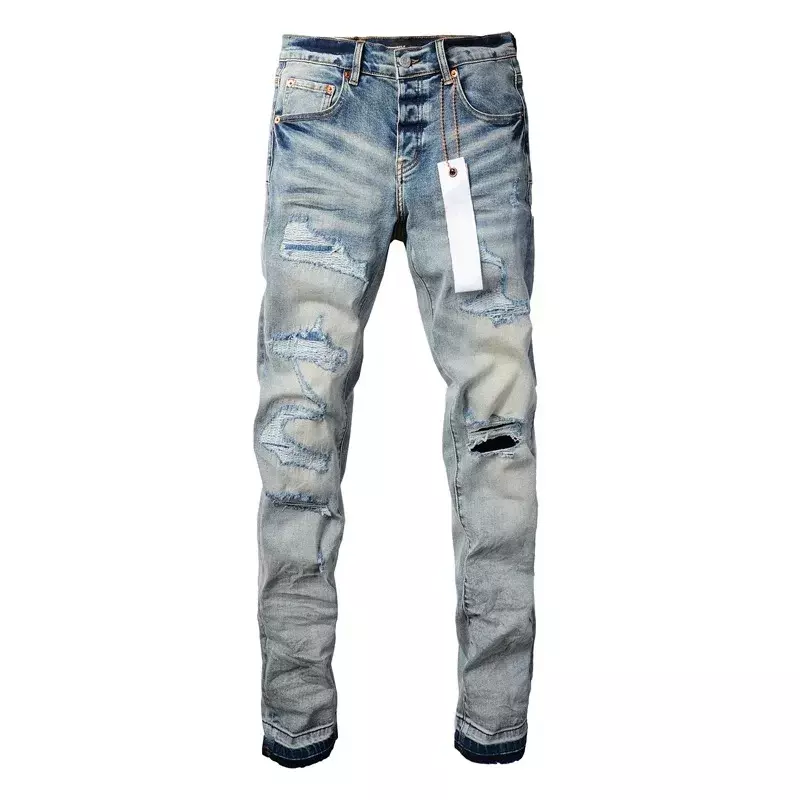 New Fashion Purple ROCA Brand jeans with distressed hole patches Fashion Repair Low Rise Skinny Denim pants 28-40 size