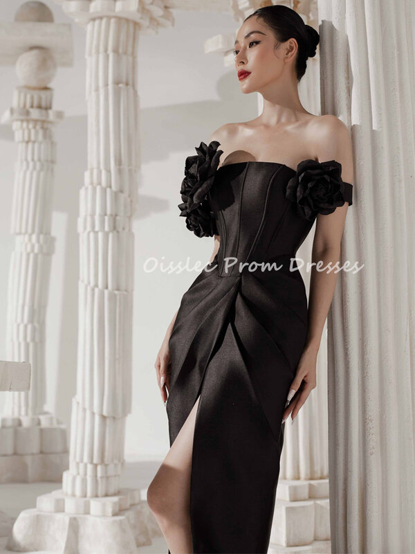 Oisslec Prom Dresses Exquisite One-shoulder Sheath Cocktail Flower Fold Satin Occasion Evening Gown Prom Dress Luxury Gown