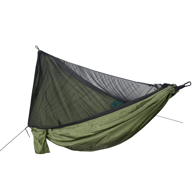 Tempat tidur gantung ringan dua orang, jaring nyamuk portabel 290*140cm dengan jaring nyamuk luar ruangan berkemah tahan nyamuk
