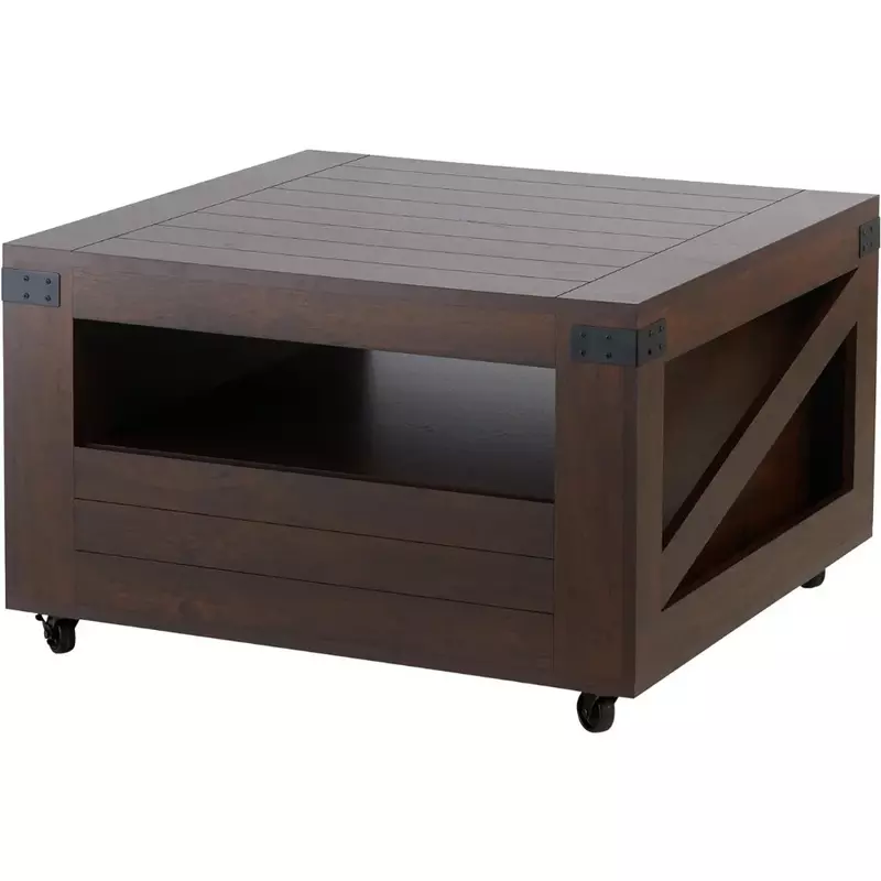 Coffee table with 1 drawer square coffee table, with 1 open shelf, magazine rack, and casters, 31 inches, coffee table