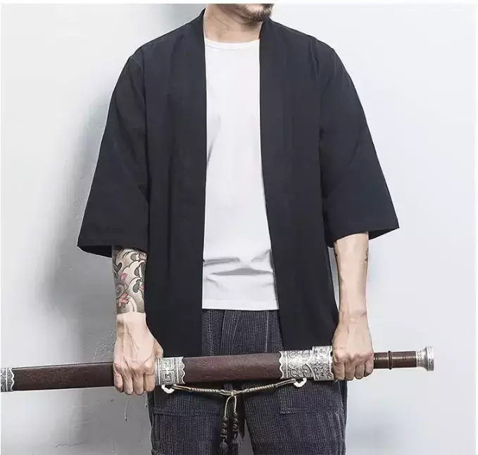 Cárdigan de algodón y lino para hombre y mujer, camisa tipo Kimono corta, suelta y transpirable, con grullas bordadas, Estilo Vintage
