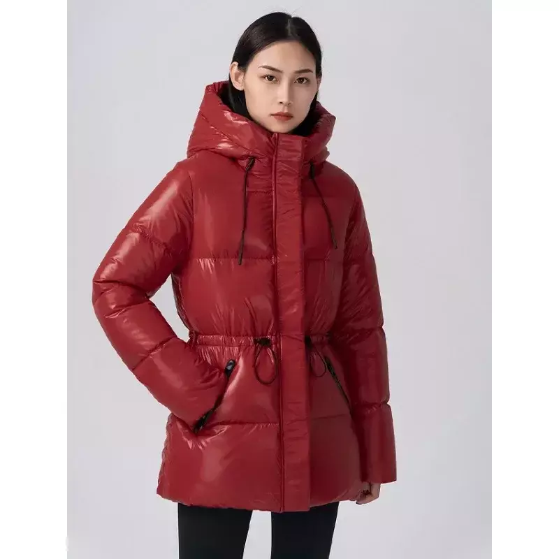 Casaco de ganso com capuz para mulheres, casaco curto, grosso, 90, novos estilos, outono e inverno