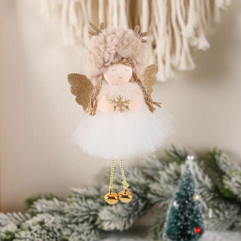 Adornos colgantes de felpa para árbol de Navidad, muñeco de Ángel, lindo colgante de muñeca de Ángel, falda de gasa de felpa de moda, suministros de fiesta de Ángel