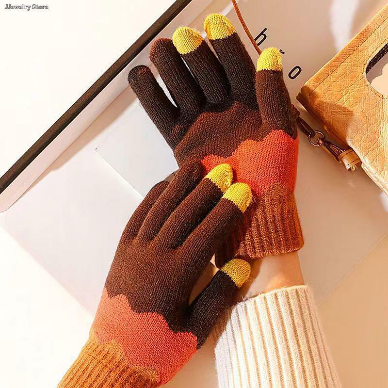 Gants chauds à écran tactile pour documents d'abonnés, mitaines en tricot commandées, gants en laine de dessin animé mignon, doigt complet au crochet, hiver, 1 paire