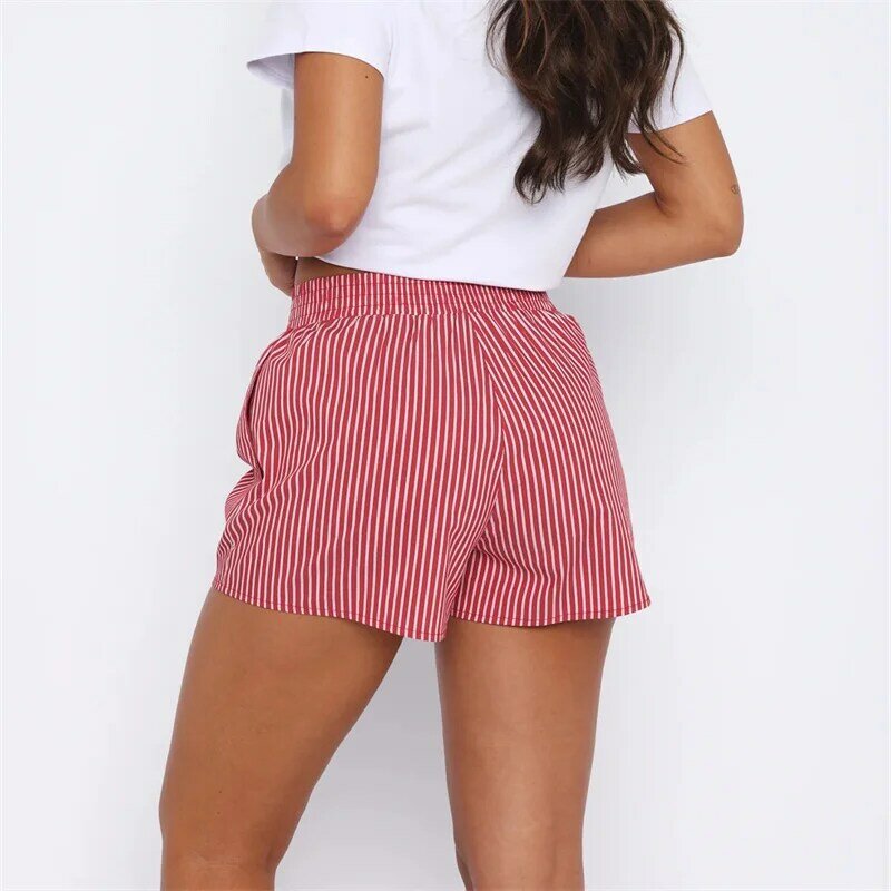 Y2K celana pendek piyama motif garis-garis, celana pendek kasual musim panas pinggang elastis tinggi motif garis-garis untuk wanita