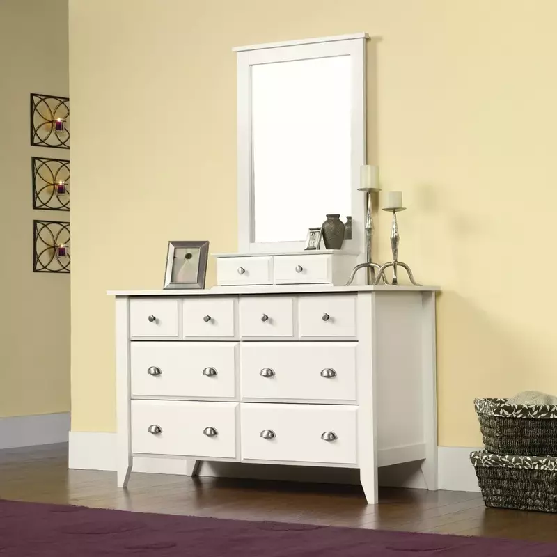 Shoal Creek Dresser, length 54.65 inches x width 18.43 inches x height 33.03 inches, soft white finish, suitable for bedrooms