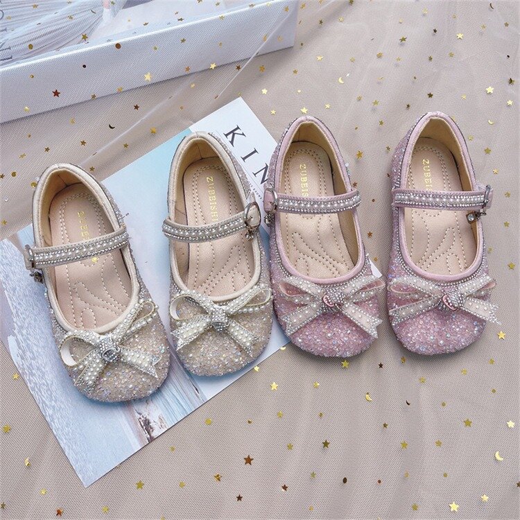 Girls' Crystal Shoes Primary School's 2023 Performance Bow Children's Leather Shoes Crystal Girl Baby Single Shoes
