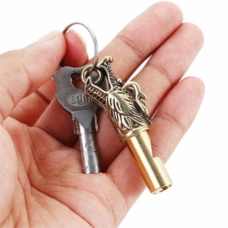 Multifunction Men Women Brass Survival Dragon Head Keychain Keys Chain Car Pendants Outdoor Survival Tools Whistle
