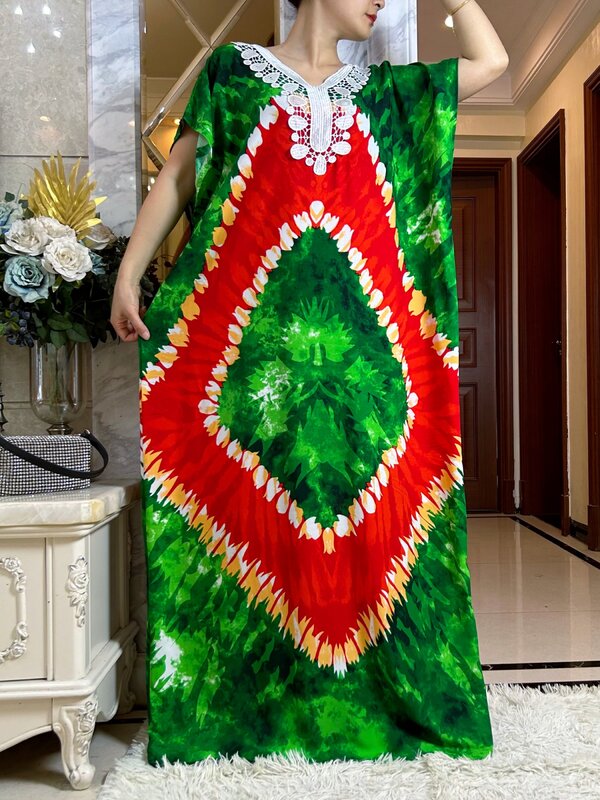 2024New damska letnia sukienka trwała bawełna krótki rękaw luźna suknia w stylu Maxi kwiatowa Femme Musulmane afrykański Dashiki z nadrukiem sukienka kwiatowa