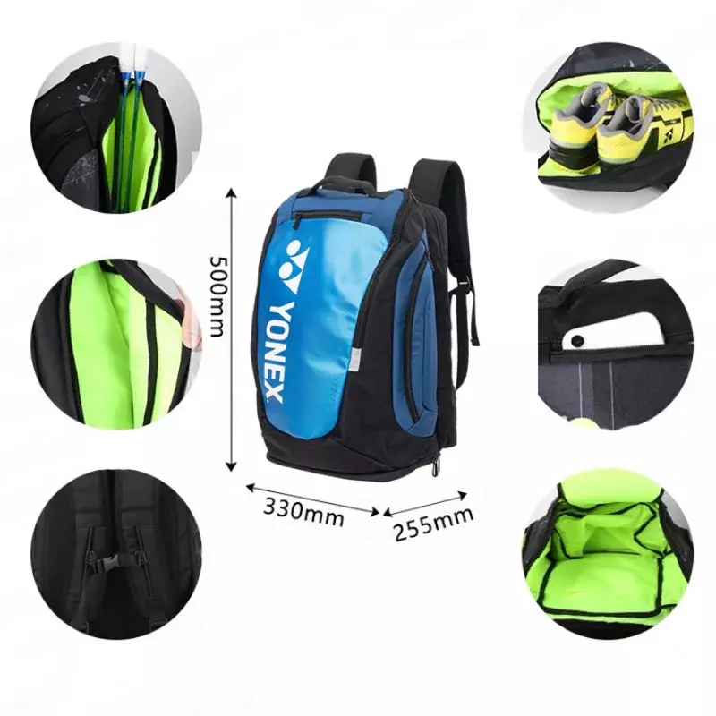 Бренд YONEX, ракетки для бадминтона и теннисные ракетки, высококачественный рюкзак, спортивная сумка, отсек для хранения, аксессуары для бадминтона