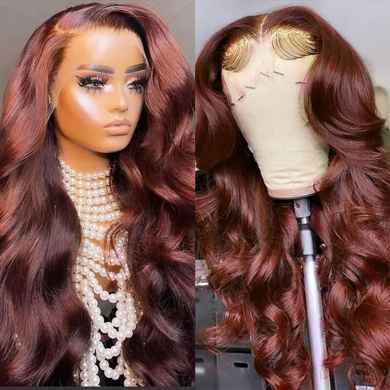 Reddish Brown 13X4 Body Wave Lace Front Wig Dark Red Brown Transparent 30 Inch Closure Wig Pre Plucked Lace frontal Wig On Sale