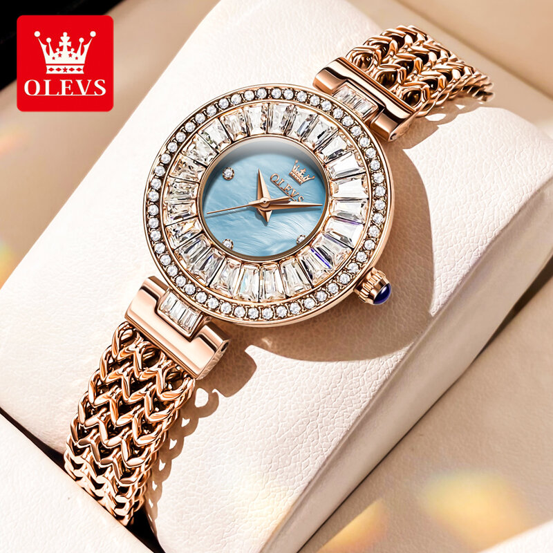 OLEVS Luxury Brand Women's Watch Waterproof Stainless Steel Quartz Watch Elegant and Romantic Rose Gold Diamond Women's Watch