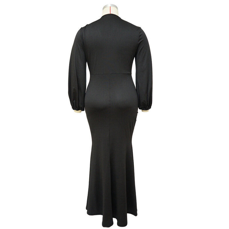 Vestido largo plisado de talla grande para mujer, prenda elegante de manga larga con cuello en V, longitud completa, 2023