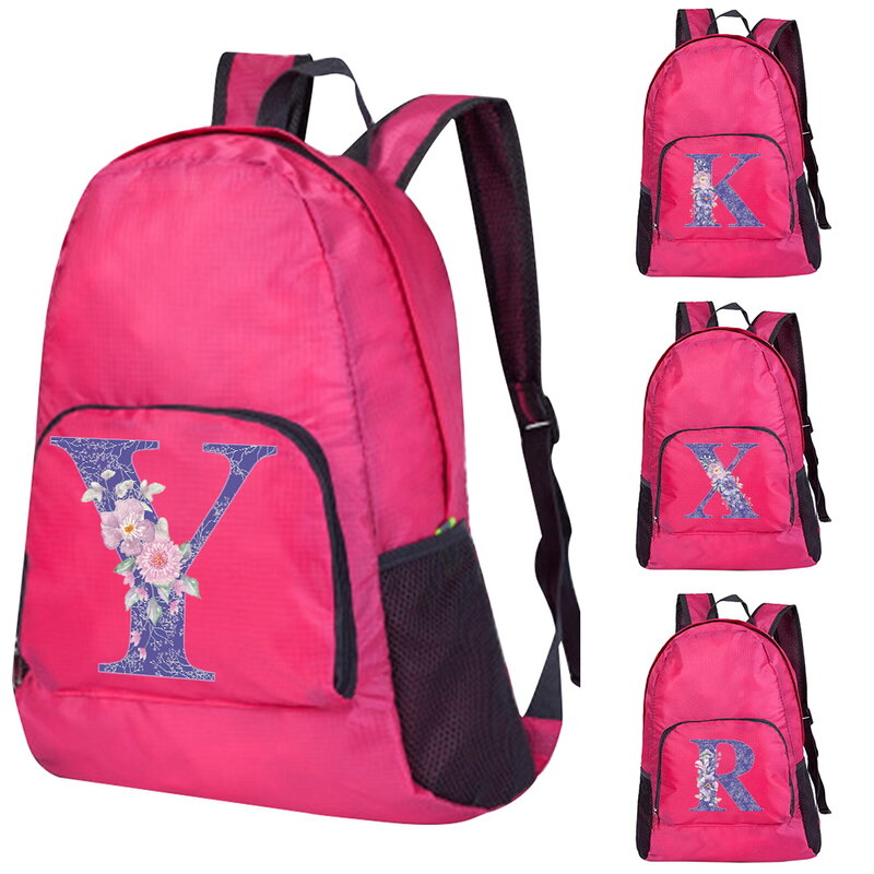 Esportes ao ar livre mochila multifuncional daypack saco de acampamento roxo flor carta impressão leve dobrável saco organizador viagem
