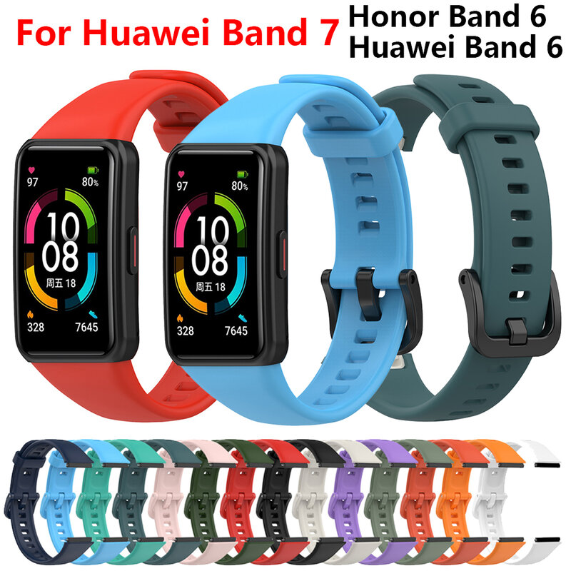 กีฬาสายรัดข้อมือซิลิโคนสำหรับ Huawei Band 7 6สร้อยข้อมือสมาร์ทที่มีสีสันสำหรับ Huawei Honor Band 6สายนาฬิกา