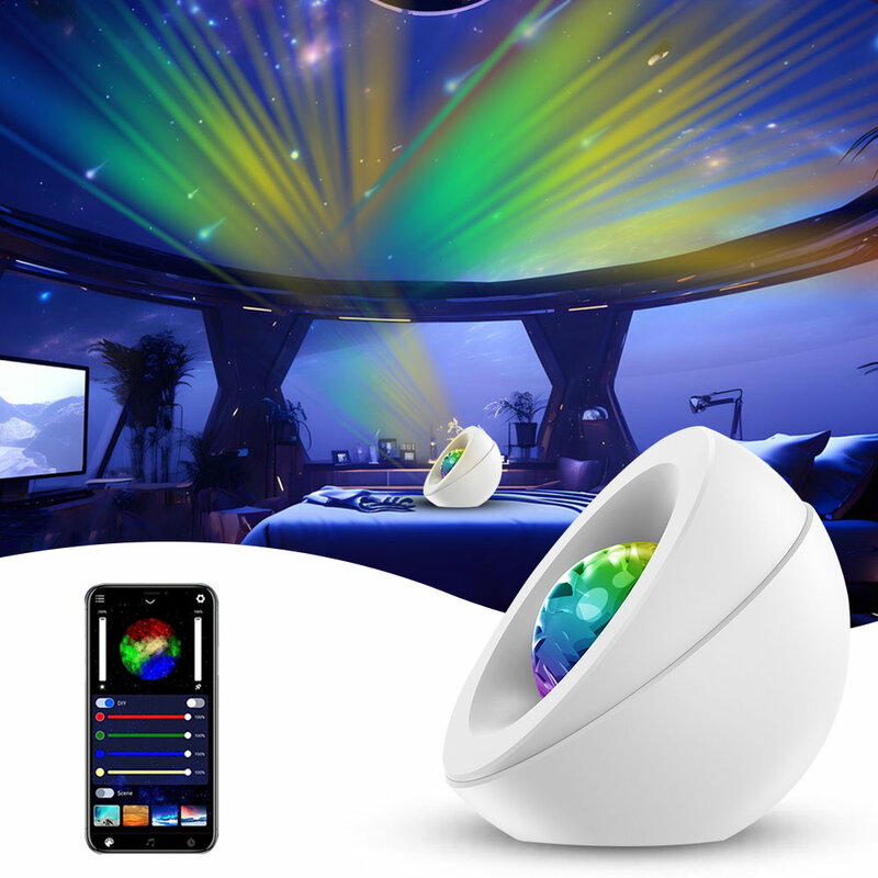 Proyector LED Aurora con Control por aplicación, luz nocturna de ola oceánica con altavoz de música, luz de atmósfera activada por sonido, regalos de cumpleaños