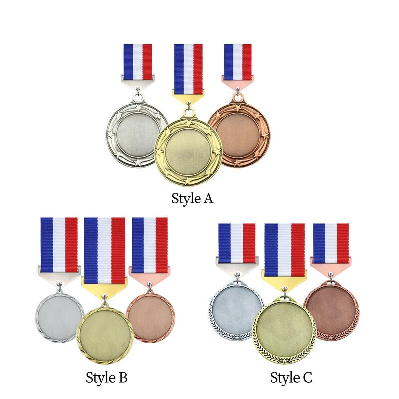 3 medallas en blanco de aleación de Zinc con cintas para eventos de Softball, escuela y deportes, piezas