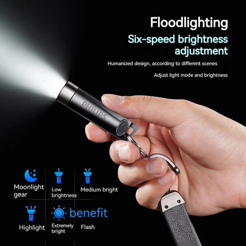 Philips Newest Portable Flashlight LED Rechargeable UV Light Mini Flashlights Camping Lamp for Hiking Self Defense