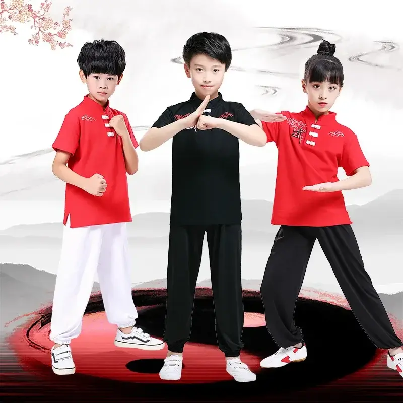 زي ووشو للأطفال بأكمام قصيرة وطويلة ، ملابس شبابية ، ملابس أداء الكونغ فو ، طلاب تاي تشي ، جديد