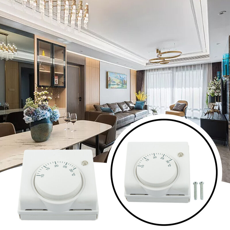 Saklar suhu termostat L83 X H83 X T31mm, pengontrol suhu kamar putih 2-kawat 220V AC ABS untuk restoran Hotel