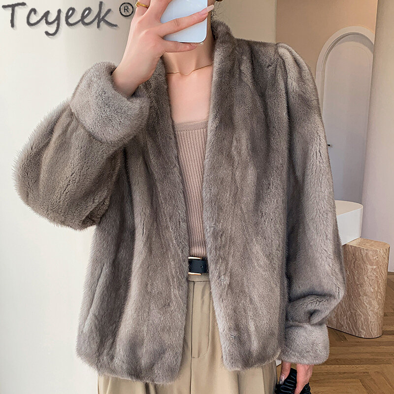 Tcyeek-casaco de pele de vison natural para mulheres, jaqueta elegante de pele real, inverno, 2023