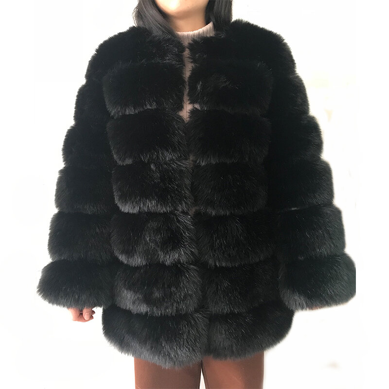 Mantel Bulu Hangat Baru Mantel Bulu Imitasi Lengan Panjang Tebal Musim Dingin Wanita Jaket Bulu Halus Pakaian Luar Bulu Imitasi Wanita
