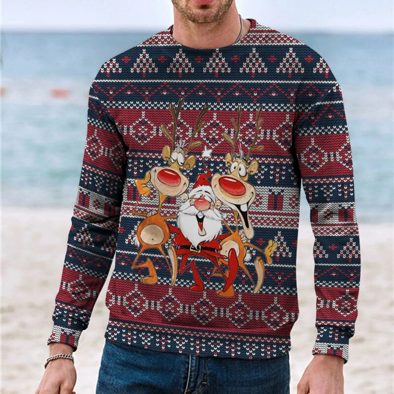 Men Christmas Sweater Pullover Snowflakes Santa Claus Ugly Christmas Sweaters Jumpers Tops Holiday Party Xmas Sweatshirt