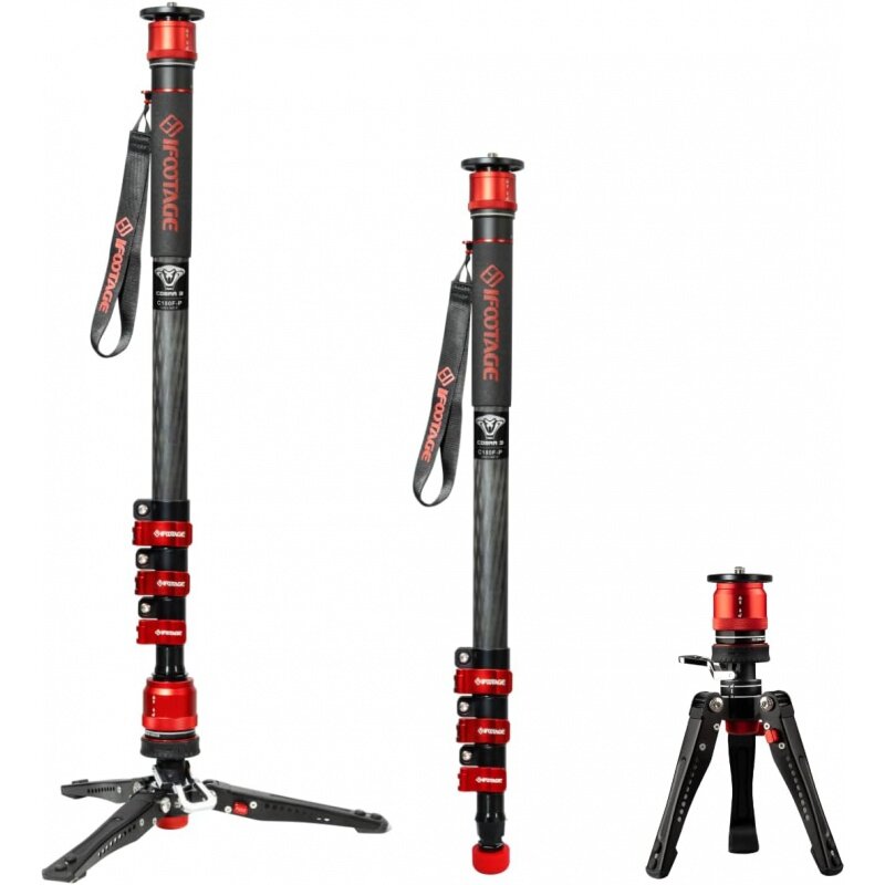 IFOOTAGE Cobra 3 Monopod with Pedal C180F-P, 71" Monopod for Cameras, Professional Carbon Fiber Travel Monopod with Feet, Payloa